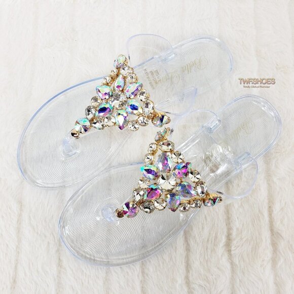 Very Cool Rhinestone Jelly Summer Sandals Crystal Clear - Picture 8 of 10